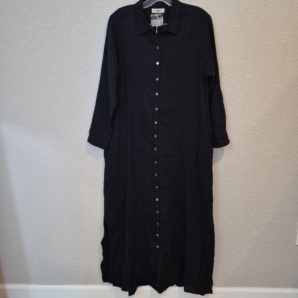 Natural Life Maxi Shirt Dress Women’s S Black Button Up